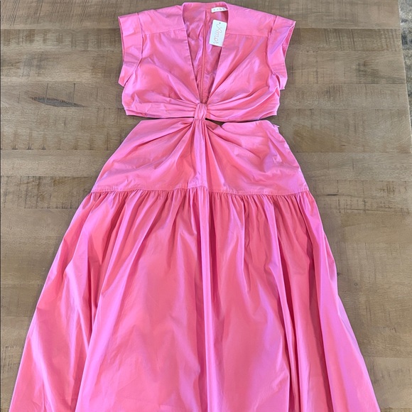 Karlie Solid Poplin Cut-Out Knot Maxi Dress Bubble Gum Pink Large NWT Pockets! - Picture 6 of 10